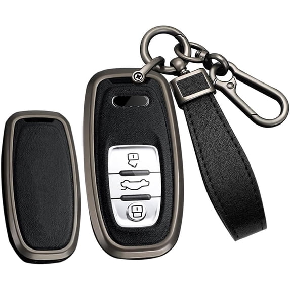 Key Fob Cover for Audi R8 Q5 Q7 S3 S4 S5 S6 S7 S8 SQ5 A4 A5 A6 Leather Metal Frame Full Protection with Keychain