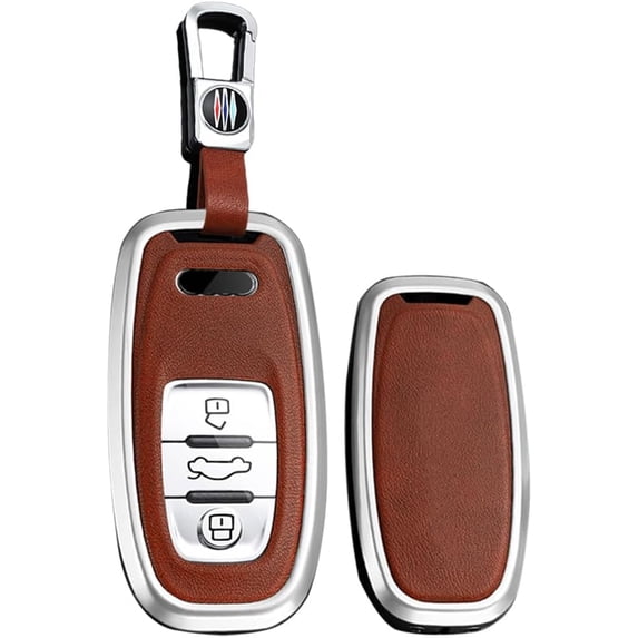 Key Fob Cover for Audi R8 Q5 Q7 S3 S4 S5 S6 S7 S8 SQ5 A4 A5 A6 Leather Metal Frame Full Protection with Keychain