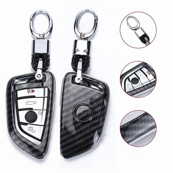 Key Fob Cover Compatible with Fit for BMW X1 X3 X5 X6 X7 for BMW 1 2 5 7 8 Series for BMW M3 M4 2015-2022 Hard ABS Carbon Fiber Pattern Full Protection Key Shell Key Case Keychain Case Holder