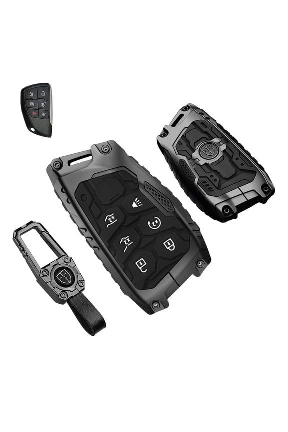 Key Fob Cover Compatible with Fit for Chevy 2022-2025 Silverado 1500 GMC Sierra 1500 Tahoe Suburban 2024 2025 Silverado Sierra 2500HD 3500HD Heavy Duty Metal Key Shell Case 6 Buttons Keychain Case Ho