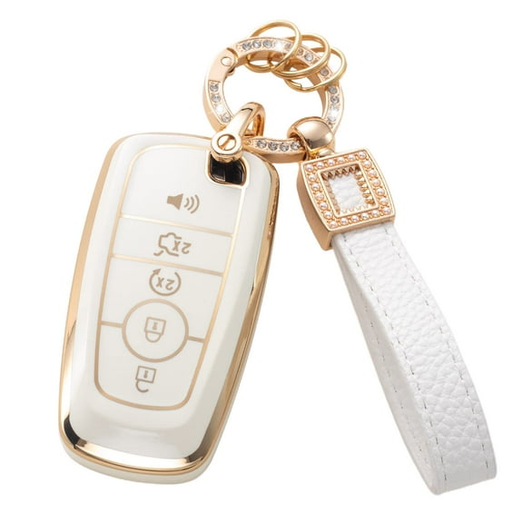 Key Fob Cover Compatible with Fit for Ford Edge Escape Expedition Explorer Fusion Mustang Ranger F-150 F-250 Premium Leather Keychain Case Holder Protector