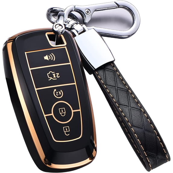 Key Fob Cover Compatible with Fit for Ford Explorer Bronco Escape Edge Expedition Mustang F150 Lincoln Keychain Case Holder Protector,Black with Keychain