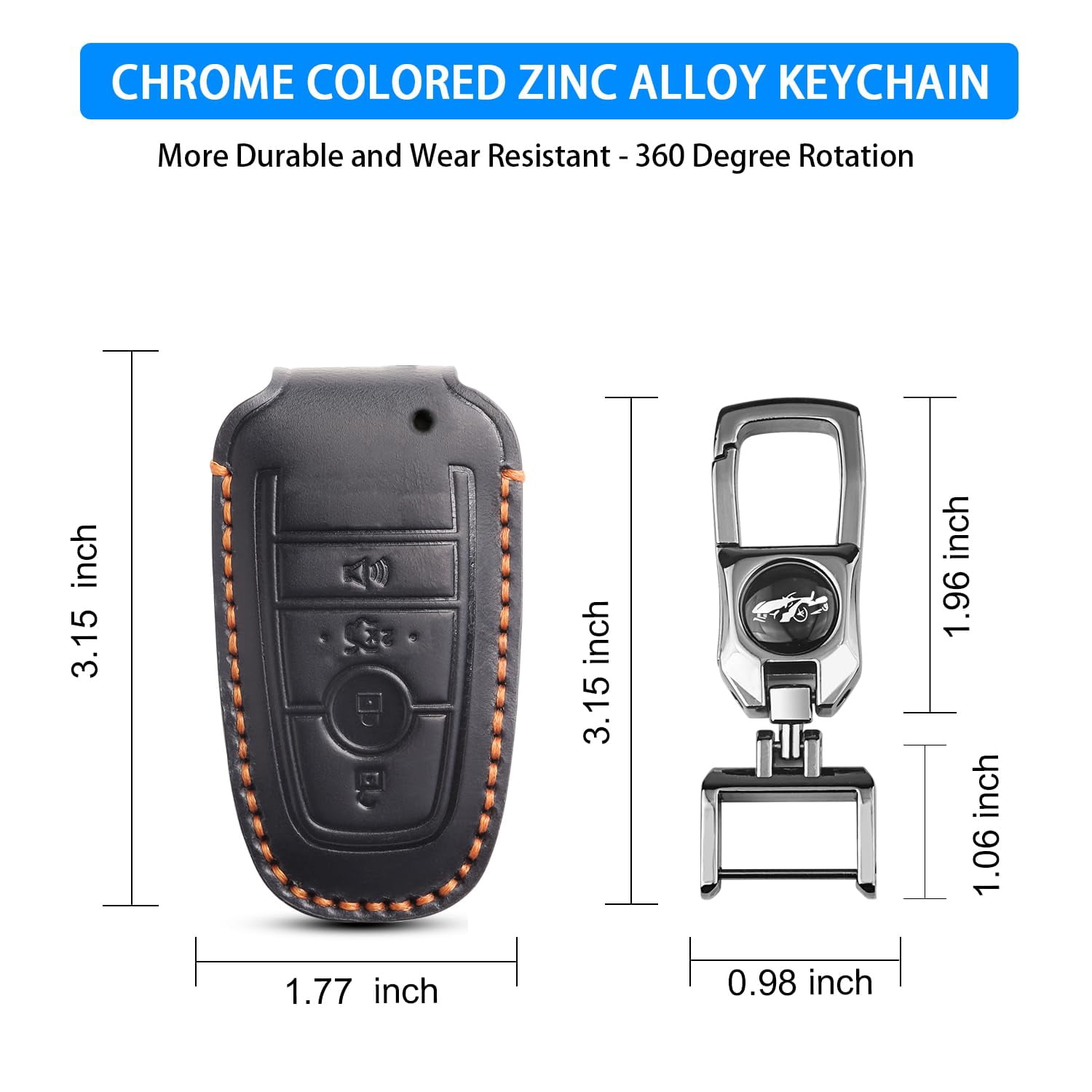 Key Fob Cover Compatible with Fit for Ford Explorer Bronco Escape Expedition Edge F150 Fusion Mustang Ranger Lincoln 4-Button Leather Shell Keychain Case Holder Protector