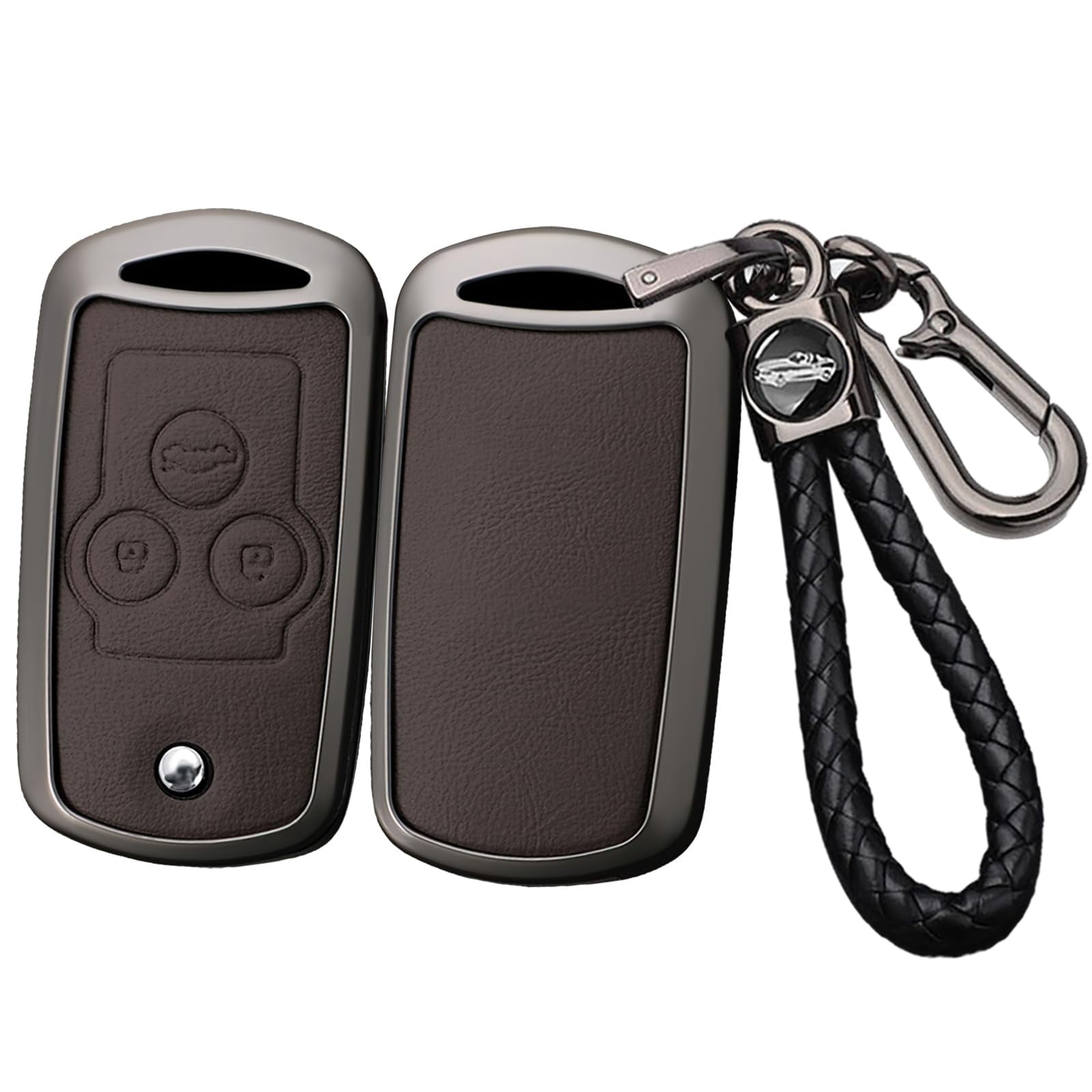 Key Fob Cover Compatible with Fit for Honda Accord 2008-2012 Civic CRV Pilot Jazz HRV Acura MDX TL TSX ZDX RSX Metal 3 Button Flip Keyless Leather Keychain Case Holder Protector