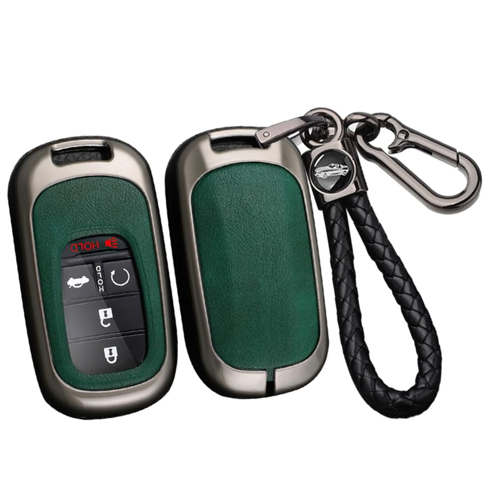 Key Fob Cover Compatible with Fit for Honda Civic 2022 2023 2024 Accord HR-V Pilot CR-V PU Leather Zinc Alloy 3 4 5 Button Keyless Key Holder Keychain Case Holder Protector