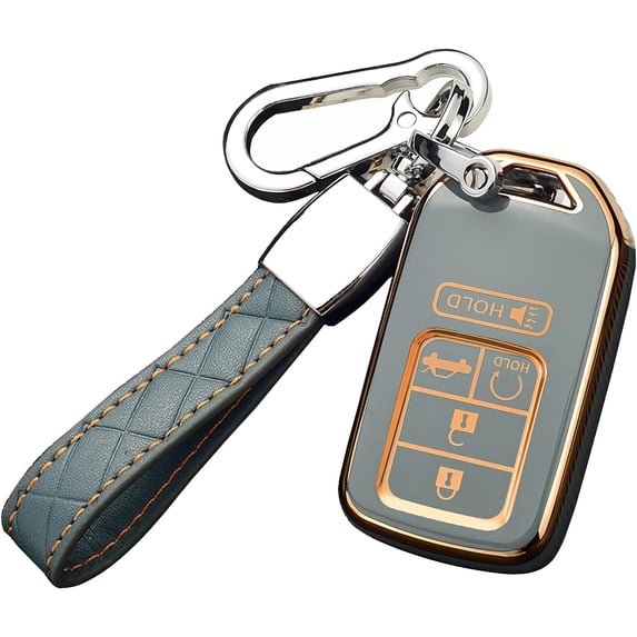 Key Fob Cover Compatible with Fit for Honda Civic CR-V Accord HR-V Pilot, Premium Soft TPU, Full Protection, Smart Remote Key, Keychain, Keychain Case Holder Protector,Size C-gray