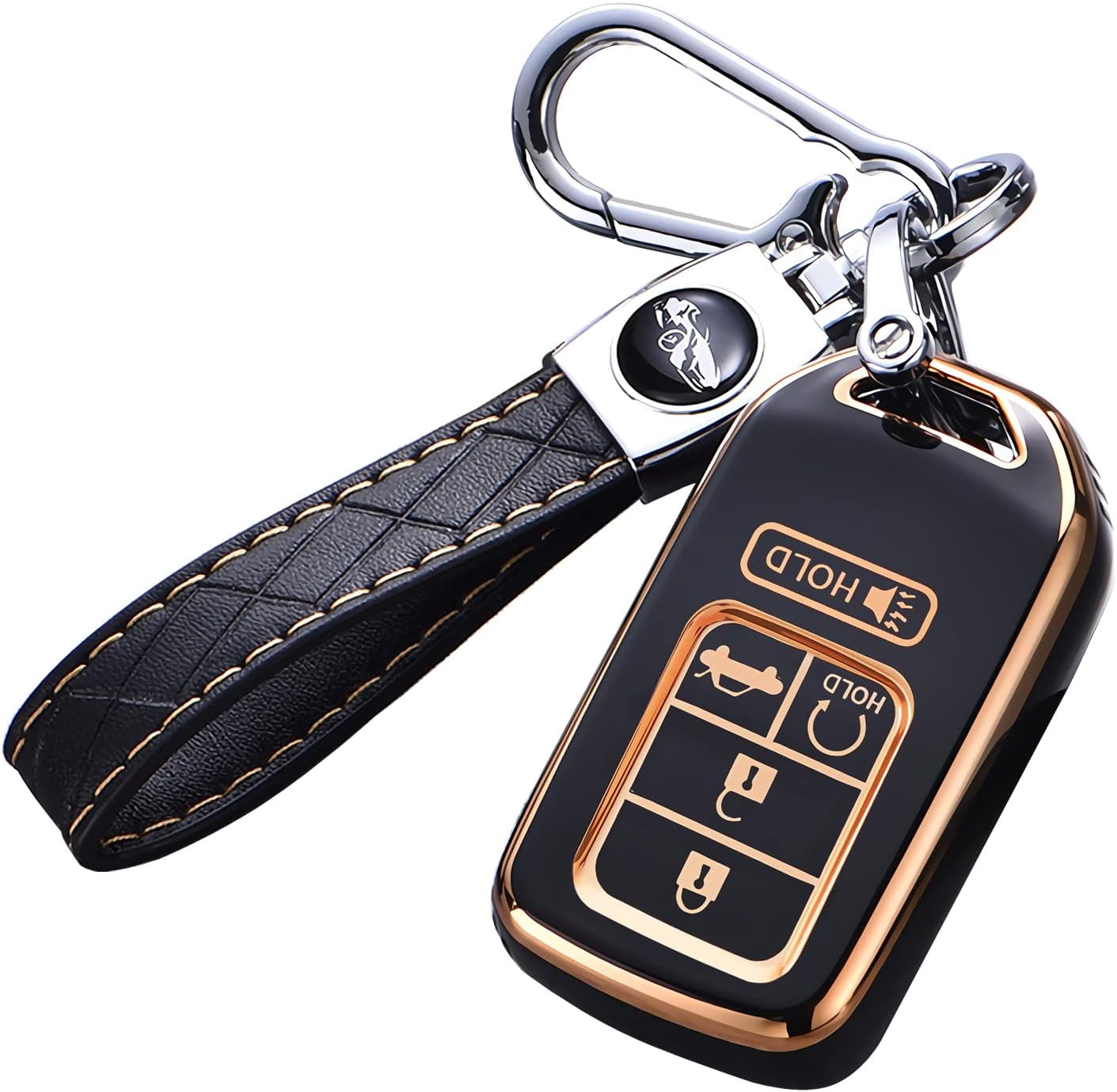 Key Fob Cover Compatible with Fit for Honda Civic CR-V Accord HR-V Pilot, Premium Soft TPU, Full Protection, Smart Remote Key, Keychain, Keychain Case Holder Protector,Size C-black