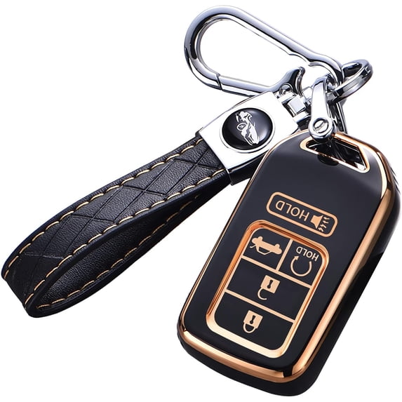 Key Fob Cover Compatible with Fit for Honda Civic CR-V Accord HR-V Pilot, Premium Soft TPU, Full Protection, Smart Remote Key, Keychain, Keychain Case Holder Protector,Size C-black