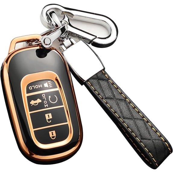 Key Fob Cover Compatible with Fit for Honda Civic CR-V Accord HR-V Pilot, Premium Soft TPU, Full Protection, Smart Remote Key, Keychain, Keychain Case Holder Protector,Size D-black