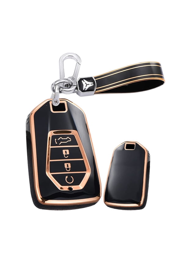 Key Fob Cover Compatible with Fit for Isuzu MU-X D-MAX X-Terrain Pickup 2020 2021 2022 2023 Durable TPU 4 Buttons Leather Keychain Case Holder Protector