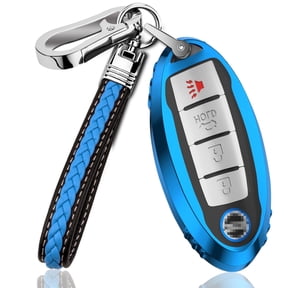 Key Fob Cover Compatible with Fit for Nissan Altima Rogue Sentra Titan Maxima Pathfinder Murano 370z Soft TPU Key Shell Leather Keychain Case Holder Protector