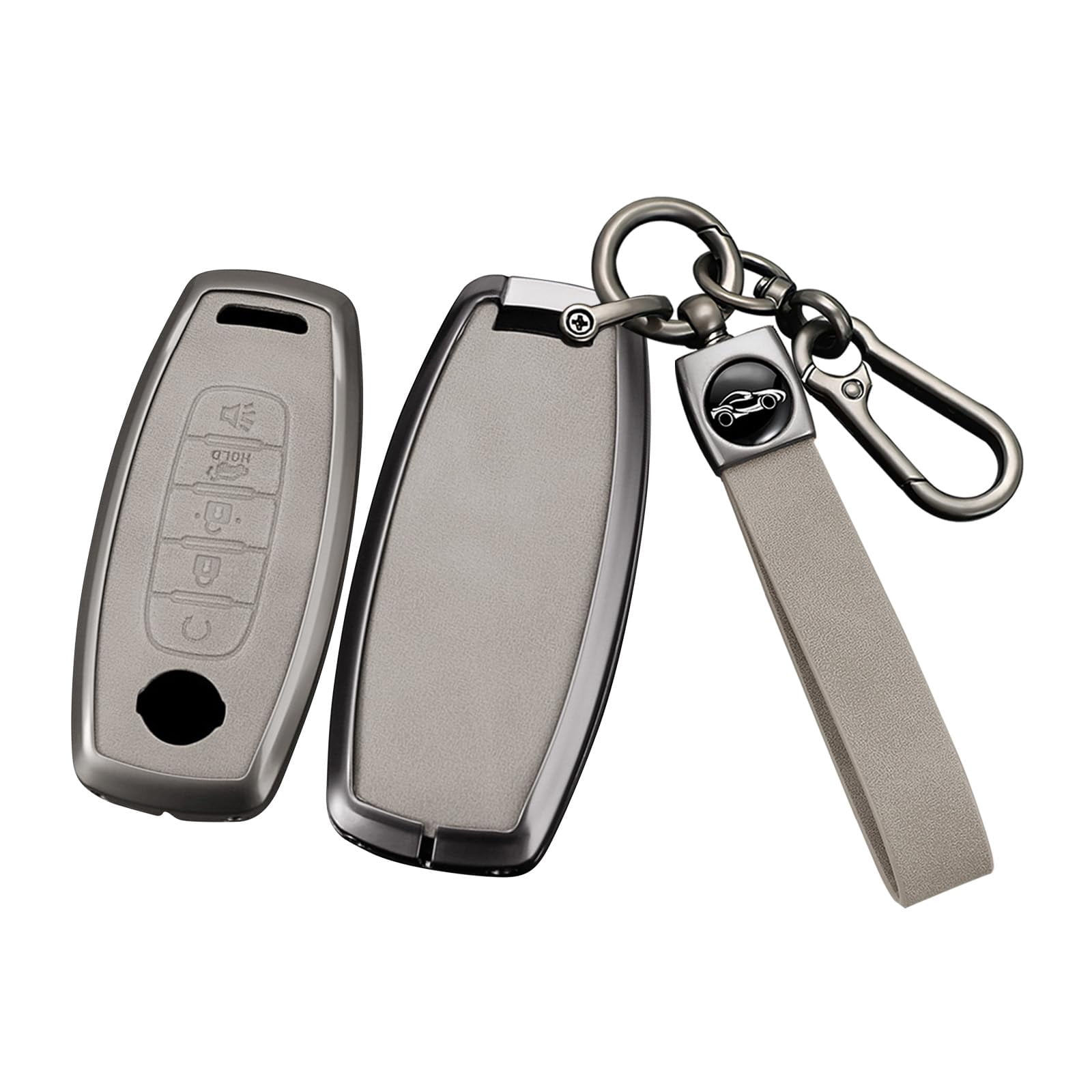 Key Fob Cover Compatible with Fit for Nissan Rogue Pathfinder Versa Kicks Sentra Ariya 2023 2024 Stylish Metal Leather 5 Button Key Case Holder Protector Keychain