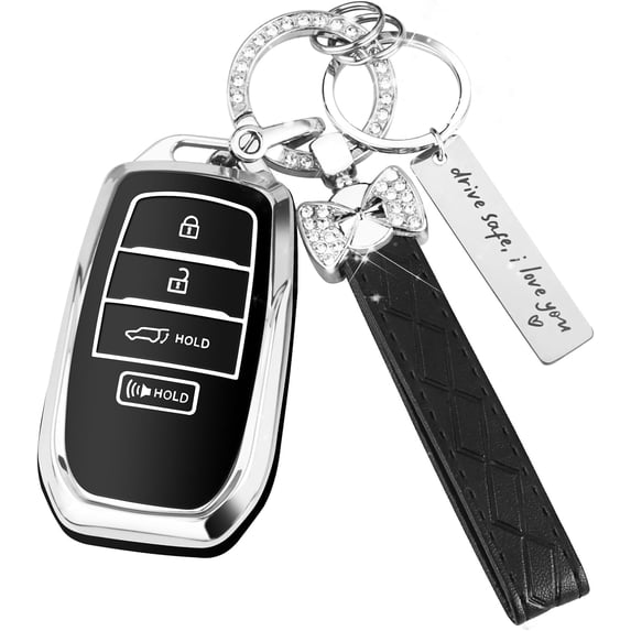 Key Fob Cover Compatible with Fit for Toyota Grand Highlander Camry Corolla Tundra Prius Venza Tacoma 4Runner RAV4 Land Cruiser Crown Sienna Keychain Case Holder Protector,A:black