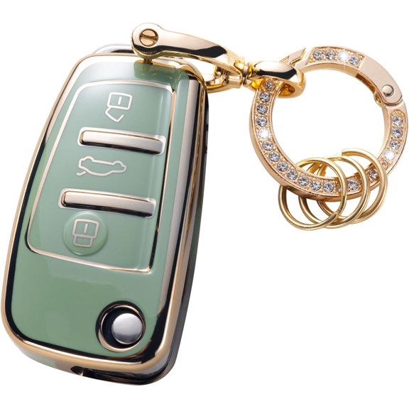 Key Fob Cover Compatible with Fit for Volkswagen Tiguan Golf GTI Altas Jetta Soft TPU Bling Crystal Glitter Girly White Car Key Shell Case Keychain Lanyard Case Holder Protector