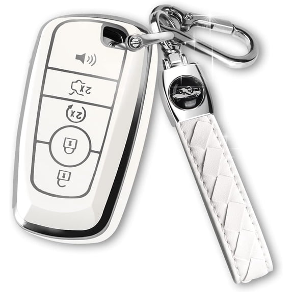 Key Fob Cover Compatible with Ford Explorer Fusion Escape Edge Expedition Mustang F150 F250 F350 F450 F550 Bronco Keychain Case Holder Protector,White