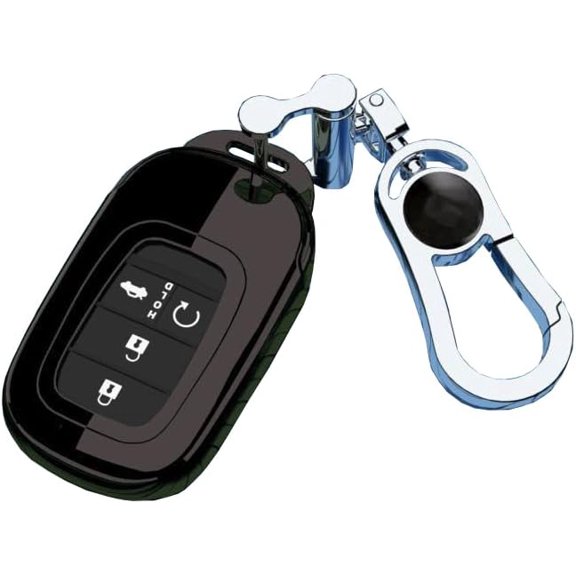 Key Fob Cover Compatible with Honda Accord Civic HR-V CR-V BR-V Pilot Sport SI EX EX-L Touring 4/5/6 Button TPU Keychain Case Holder Protector,Black,Come with Key Hook