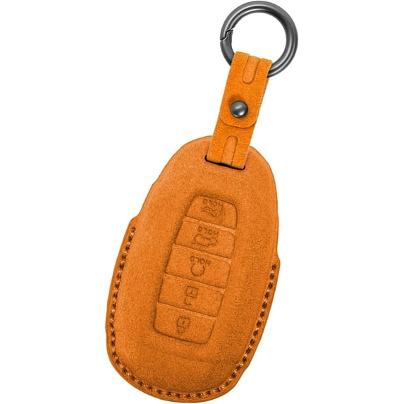 Key Fob Cover Compatible with Hyundai Elantra Kona Azera Santa Fe Veloster Venue Palisade 5-Button Handmade Leather Key Protector Keychain Case Holder Protector,Orange