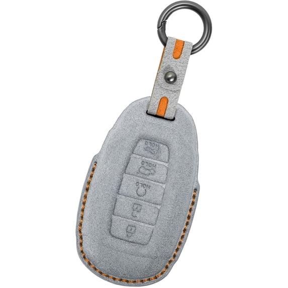Key Fob Cover Compatible with Hyundai Elantra Kona Azera Santa Fe Veloster Venue Palisade 5-Button Handmade Leather Key Protector Keychain Case Holder Protector,Light Grey