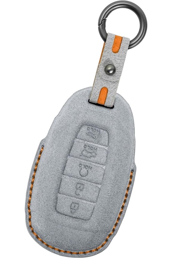 Key Fob Cover Compatible with Hyundai Elantra Kona Azera Santa Fe Veloster Venue Palisade 5-Button Handmade Leather Key Protector Keychain Case Holder Protector,Light Grey