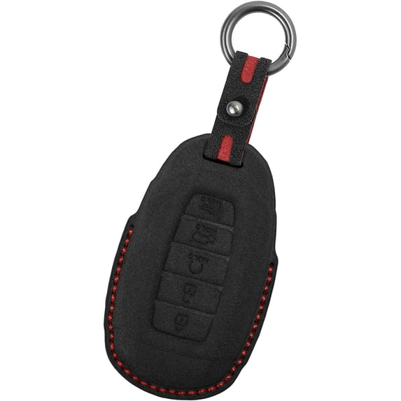 Key Fob Cover Compatible with Hyundai Elantra Kona Azera Santa Fe Veloster Venue Palisade 5-Button Handmade Leather Key Protector Keychain Case Holder Protector,Black