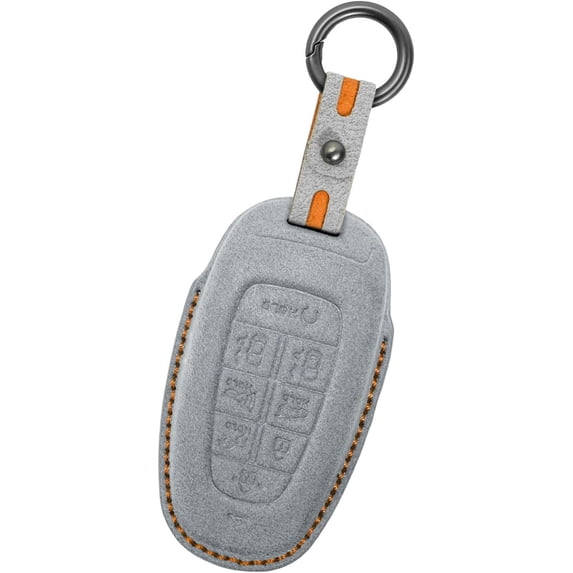 Key Fob Cover Compatible with Hyundai Ioniq 5 2022-2024 8-Button Handmade Leather Car Key Case with Key Fob Strap Protective Key Housing Keychain Case Holder Protector,Dark Grey,Light Grey