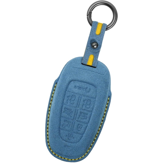 Key Fob Cover Compatible with Hyundai Ioniq 5 2022-2024 8-Button Handmade Leather Car Key Case with Key Fob Strap Protective Key Housing Keychain Case Holder Protector,Dark Grey,Blue