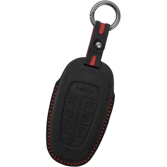 Key Fob Cover Compatible with Hyundai Ioniq 5 2022-2024 8-Button Handmade Leather Car Key Case with Key Fob Strap Protective Key Housing Keychain Case Holder Protector,Dark Grey,Black