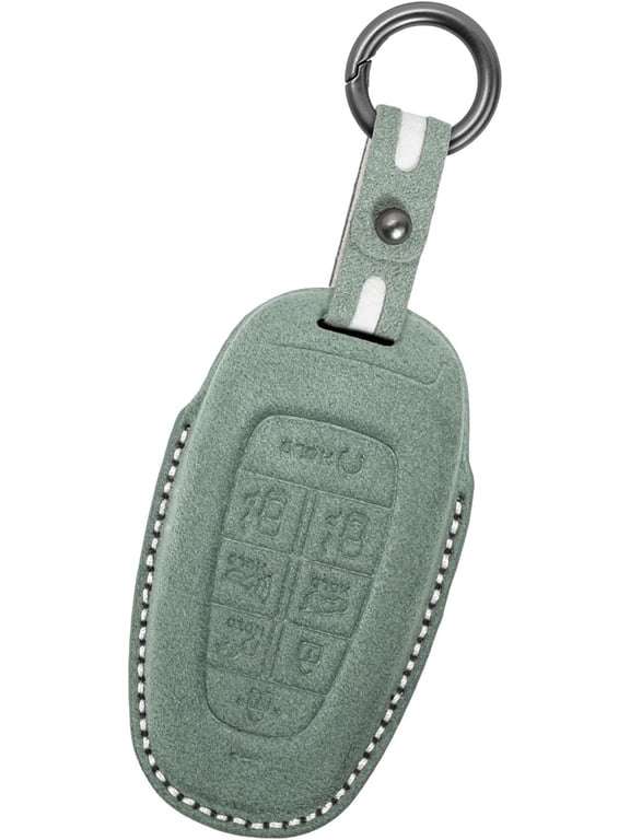 Key Fob Cover Compatible with Hyundai Ioniq 5 2022-2024 8-Button Handmade Leather Car Key Case with Key Fob Strap Protective Key Housing Keychain Case Holder Protector,Dark Grey,Light Green