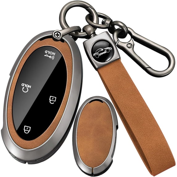 Key Fob Cover Compatible with Hyundai Kona 2025 2026 Ioniq 9 Grandeur GN7 Elantra Sonata Santa fe Tucson Hybrid Santa Cruz Palisade Solid Metal Car Key Shell, Brown,Brown