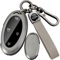 thumbnail image 1 of Key Fob Cover Compatible with Hyundai Kona 2025 2026 Ioniq 9 Grandeur GN7 Elantra Sonata Santa fe Tucson Hybrid Santa Cruz Palisade Solid Metal Car Key Shell, Brown,Grey, 1 of 8