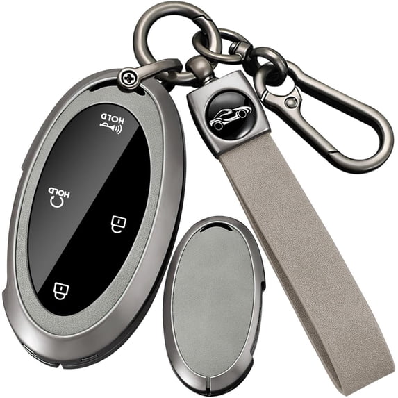 Key Fob Cover Compatible with Hyundai Kona 2025 2026 Ioniq 9 Grandeur GN7 Elantra Sonata Santa fe Tucson Hybrid Santa Cruz Palisade Solid Metal Car Key Shell, Brown,Grey