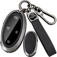 thumbnail image 1 of Key Fob Cover Compatible with Hyundai Kona 2025 2026 Ioniq 9 Grandeur GN7 Elantra Sonata Santa fe Tucson Hybrid Santa Cruz Palisade Solid Metal Car Key Shell, Brown,Black, 1 of 8