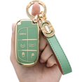 thumbnail image 1 of Key Fob Cover Compatible with Jeep Grand Cherokee Renegade Chrysler 200 300 Dodge RAM Durango Challenger 5 Button TPU Keychain Case Holder Protector,A(green), 1 of 2