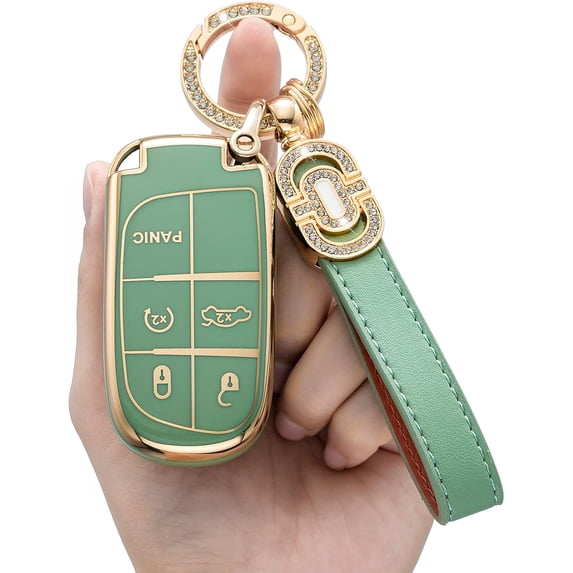 Key Fob Cover Compatible with Jeep Grand Cherokee Renegade Chrysler 200 300 Dodge RAM Durango Challenger 5 Button TPU Keychain Case Holder Protector,A(green)