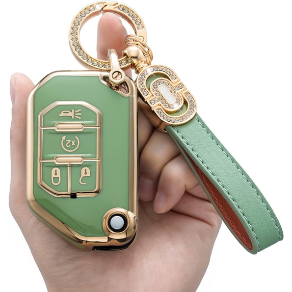 Key Fob Cover Compatible with Jeep Grand Cherokee Renegade Chrysler 200 300 Dodge RAM Durango Challenger 5 Button TPU Keychain Case Holder Protector,B(green)