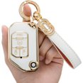thumbnail image 1 of Key Fob Cover Compatible with Jeep Grand Cherokee Renegade Chrysler 200 300 Dodge RAM Durango Challenger 5 Button TPU Keychain Case Holder Protector,B(white), 1 of 4