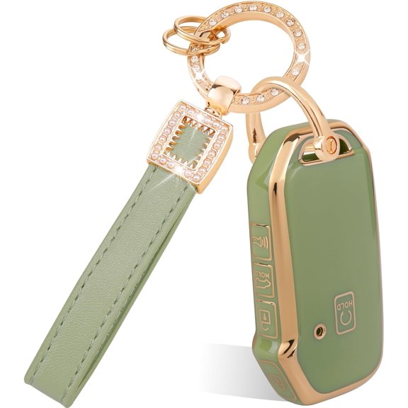 Key Fob Cover Compatible with Kia K5 Forte Sportage Soul Seltos Telluride 5 Button Leather TPU Smart Key White Elephant Gifts Keychain Case Holder Protector,Kia Green