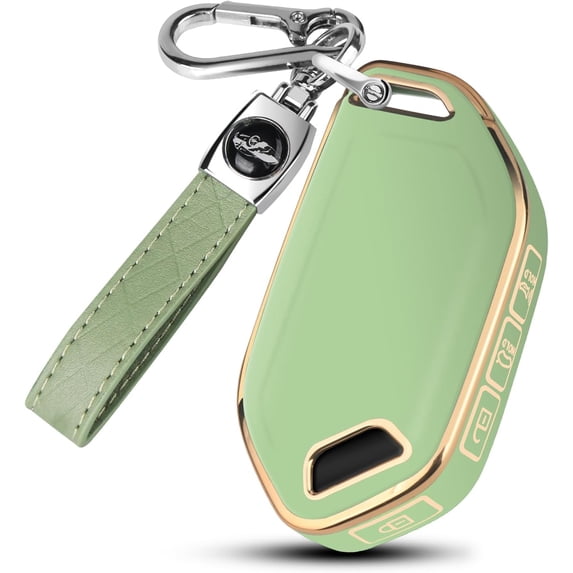 Key Fob Cover Compatible with Kia Telluride Sorento K4 K5 GT-LINE 2023-2026 5 Button Leather TPU Full Protection Keychain Case Holder Protector,Gold/Green