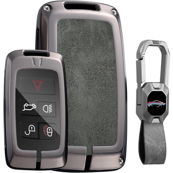 Key Fob Cover Compatible with Land Rover LR4 Range Rover Sport Evoque Velar Defender 90 Jaguar E-Pace F-Pace XE XJ XJL Keychain Case Holder Protector,Gray-short Keychain