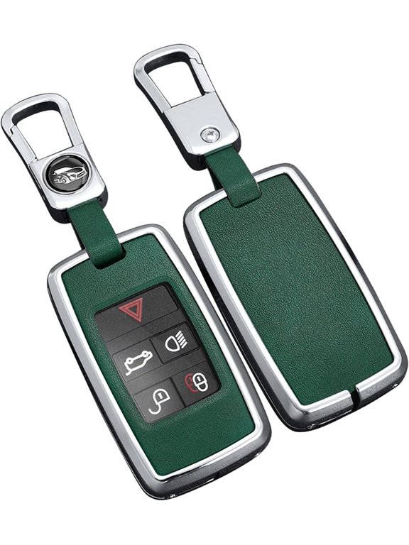 Key Fob Cover Compatible with Land Rover Range Rover Evoque Sport Velar 2018-2026 5 Button Zinc Alloy Keychain Case Holder Protector,Silver&Green,Come with Key Hook