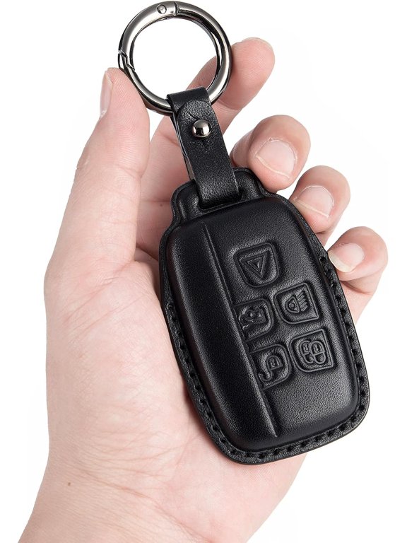 Key Fob Cover Compatible with Land Rover Range Rover Evoque Velar Sport Discovery Freelander2 LR4 Jaguar 5 Button Leather Keychain Case Holder Protector,1