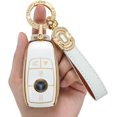 thumbnail image 1 of Key Fob Cover Compatible with Mercedes-Benz A B C E S G M R SL Class GLA GLC GLE GLS GLK CLA CLS AMG 5 Button TPU Keychain Case Holder Protector,Model-a(white), 1 of 4