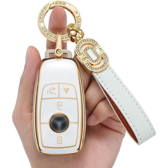 Key Fob Cover Compatible with Mercedes-Benz A B C E S G M R SL Class GLA GLC GLE GLS GLK CLA CLS AMG 5 Button TPU Keychain Case Holder Protector,Model-a(white)