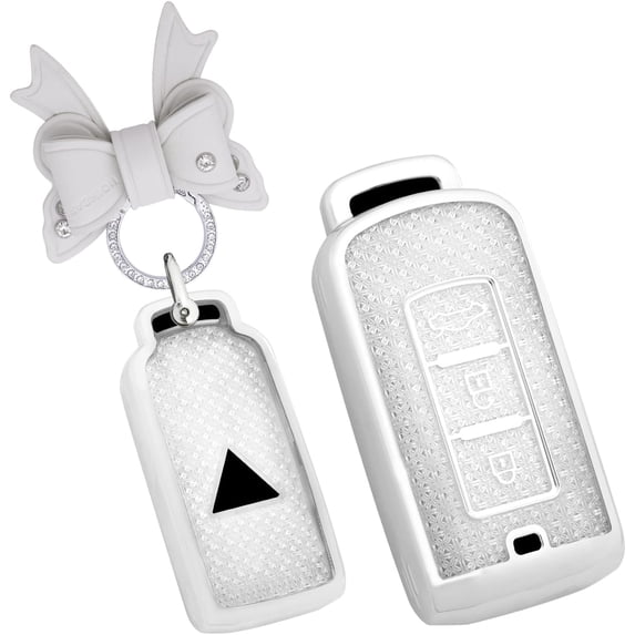 Key Fob Cover Compatible with Mitsubishi Asx Eclipse Cross Lancer Fortis Outlander Ex Pajero Sport Rvr L200 Pajero Colt 3 Button Keychain Case Holder Protector,Butterfly keychain-White