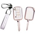 thumbnail image 1 of Key Fob Cover Compatible with Mitsubishi Eclipse Cross Outlander Sport Mirage G4 Lancer 2016-2021 3 Button TPU ABS Smart Key Keychain Case Holder Protector,White, 1 of 6