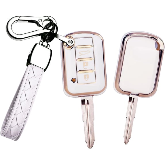 Key Fob Cover Compatible with Mitsubishi Eclipse Cross Outlander Sport Mirage G4 Lancer 2016-2021 3 Button TPU ABS Smart Key Keychain Case Holder Protector,White