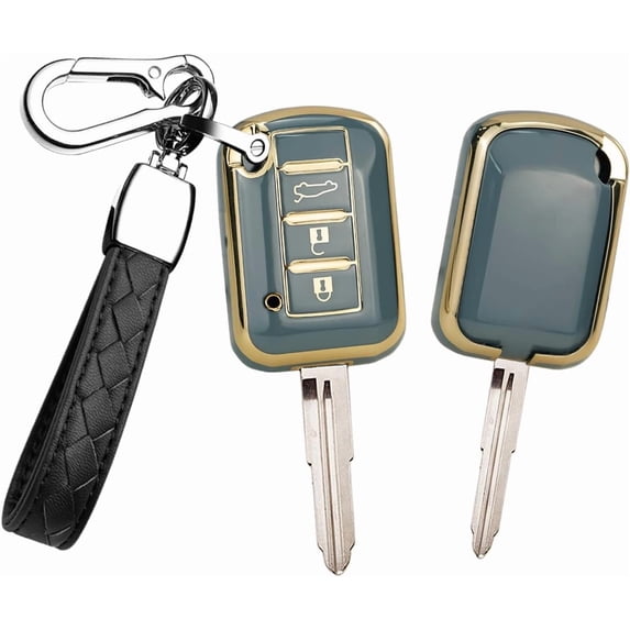 Key Fob Cover Compatible with Mitsubishi Eclipse Cross Outlander Sport Mirage G4 Lancer 2016-2021 3 Button TPU ABS Smart Key Keychain Case Holder Protector,Gray