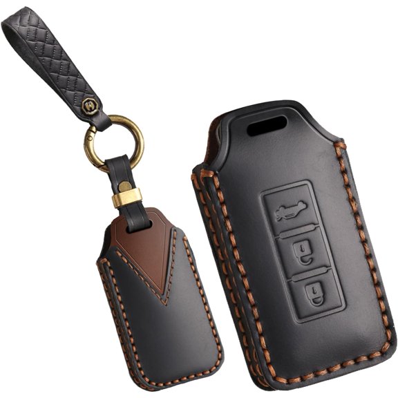 Key Fob Cover Compatible with Mitsubishi L200 Outlander Outlander Sport ASX Eclipse Cross Pajero Sport Lancer Mirage Triton Xpander Space Star Attrage Montero 2006-2021 Leather 3 Button Keychain