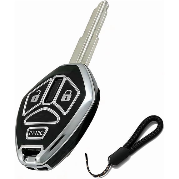 Key Fob Cover Compatible with Mitsubishi Lancer Eclipse Spyder Endeavor Galant Mirage Outlander Sport 2007-2015 3 Button TPU Carbon Fiber Keychain Case Holder Protector,3 Buttons Silver Black