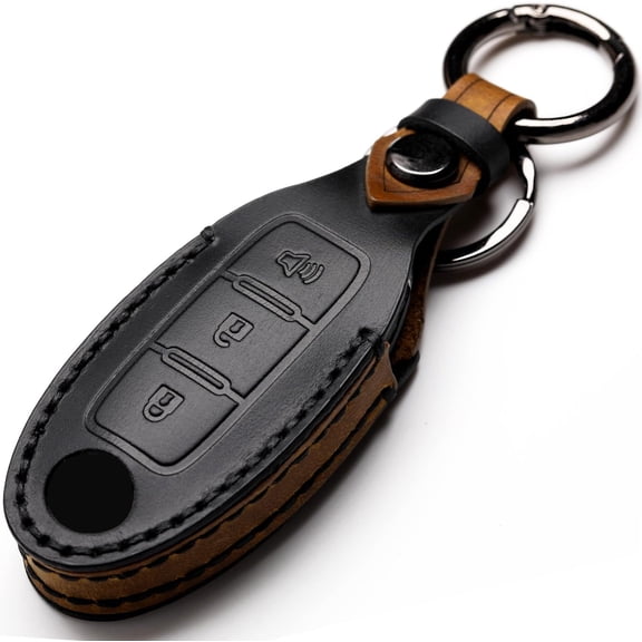 Key Fob Cover Compatible with Nissan X-trail Rogue Altima Quest Pathfinder Sentra Patrol Cima Fuga Armada Teana Murano 4 Button Leather Keychain Case Holder Protector,A-black